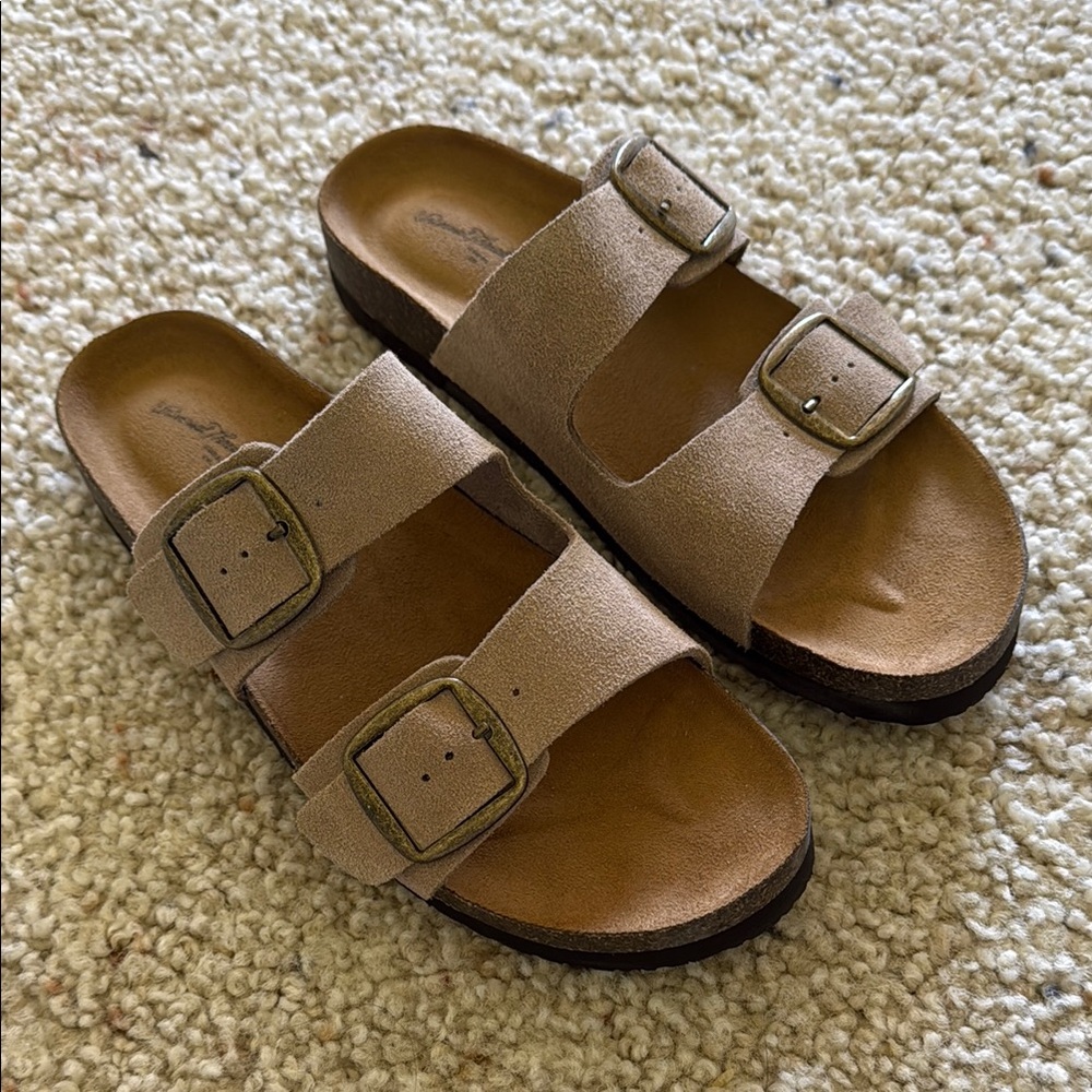 Suede Double Buckle Sandals